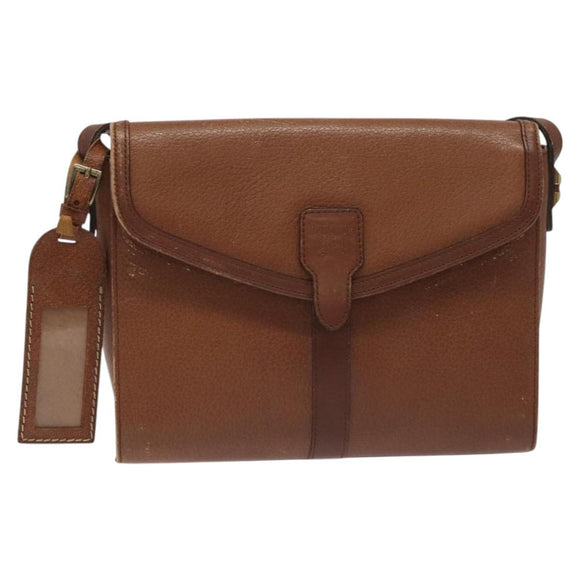 Burberrys Shoulder Bag Leather Brown Gold Auth BA1620