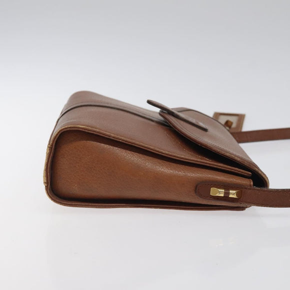 Burberrys Shoulder Bag Leather Brown Gold Auth BA1620