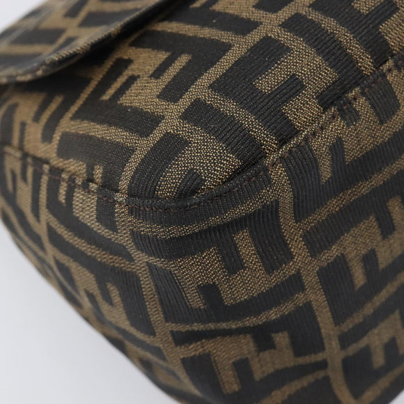FENDI Zucca Canvas Mamma Baguette Shoulder Bag Black Silver Auth BA16202V