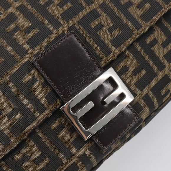 FENDI Zucca Canvas Mamma Baguette Shoulder Bag Black Silver Auth BA16202V