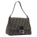 FENDI Zucca Canvas Mamma Baguette Shoulder Bag Black Silver Auth BA16202V-1