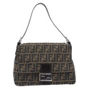 FENDI Zucca Canvas Mamma Baguette Shoulder Bag Black Silver Auth BA16202V-13