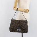 FENDI Zucca Canvas Mamma Baguette Shoulder Bag Black Silver Auth BA16202V-25