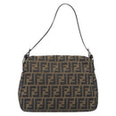 FENDI Zucca Canvas Mamma Baguette Shoulder Bag Black Silver Auth BA16202V-2