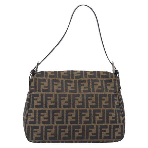 FENDI Zucca Canvas Mamma Baguette Shoulder Bag Black Silver Auth BA16202V