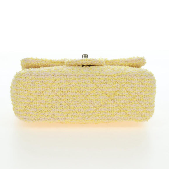 CHANEL Mini Matelasse Chain Shoulder Bag Tweed Yellow Gold CC Auth BA16205SM