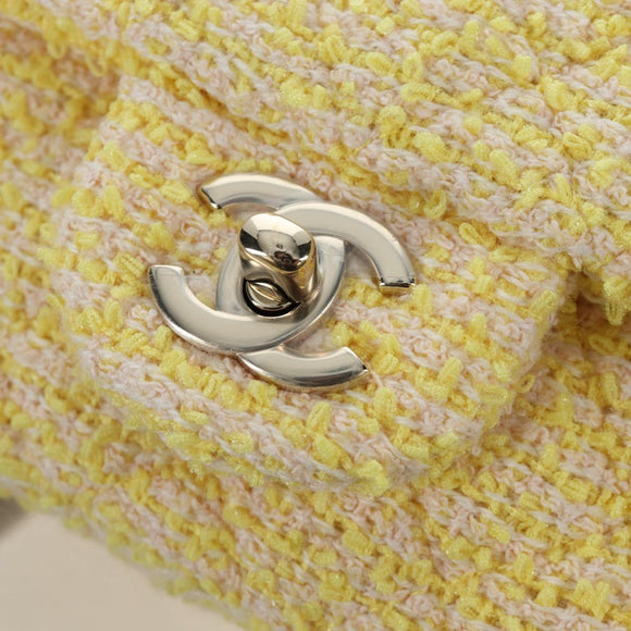 CHANEL Mini Matelasse Chain Shoulder Bag Tweed Yellow Gold CC Auth BA16205SM