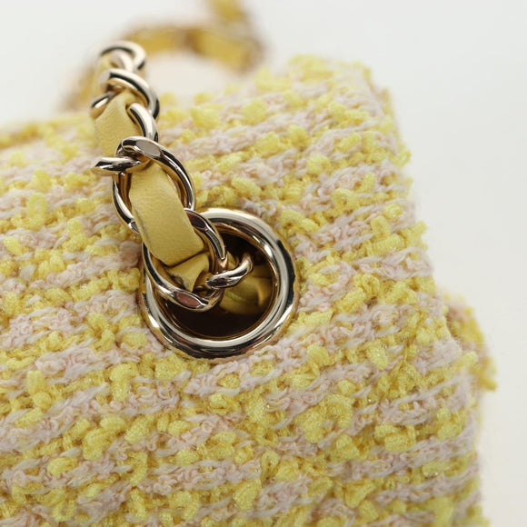CHANEL Mini Matelasse Chain Shoulder Bag Tweed Yellow Gold CC Auth BA16205SM