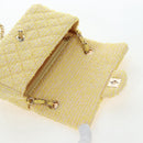 CHANEL Mini Matelasse Chain Shoulder Bag Tweed Yellow Gold CC Auth BA16205SM-21