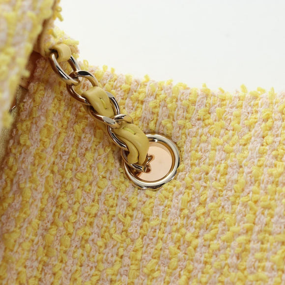 CHANEL Mini Matelasse Chain Shoulder Bag Tweed Yellow Gold CC Auth BA16205SM