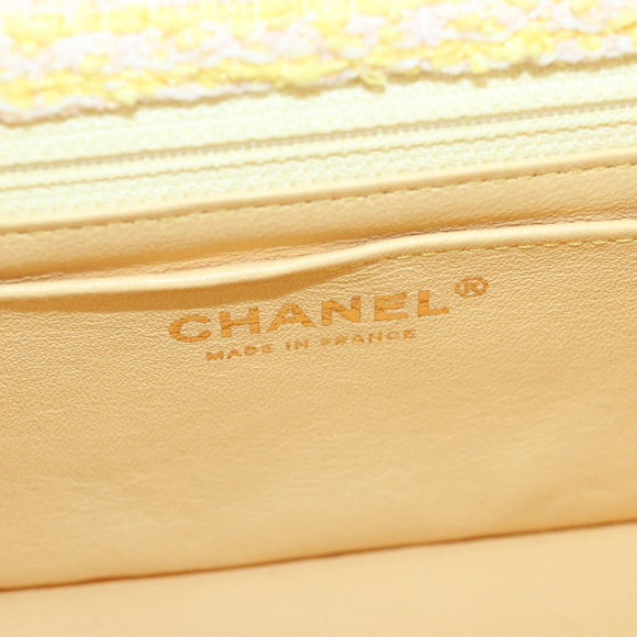CHANEL Mini Matelasse Chain Shoulder Bag Tweed Yellow Gold CC Auth BA16205SM