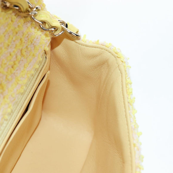 CHANEL Mini Matelasse Chain Shoulder Bag Tweed Yellow Gold CC Auth BA16205SM