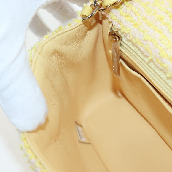 CHANEL Mini Matelasse Chain Shoulder Bag Tweed Yellow Gold CC Auth BA16205SM