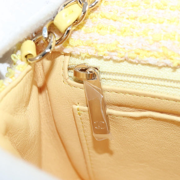 CHANEL Mini Matelasse Chain Shoulder Bag Tweed Yellow Gold CC Auth BA16205SM