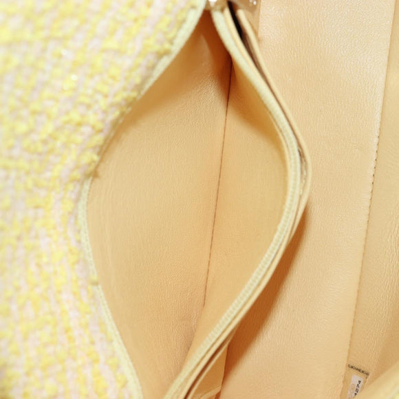 CHANEL Mini Matelasse Chain Shoulder Bag Tweed Yellow Gold CC Auth BA16205SM