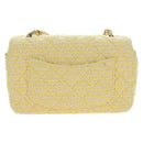 CHANEL Mini Matelasse Chain Shoulder Bag Tweed Yellow Gold CC Auth BA16205SM-2
