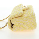 CHANEL Mini Matelasse Chain Shoulder Bag Tweed Yellow Gold CC Auth BA16205SM-3