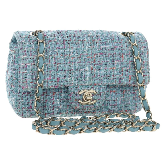 CHANEL Chanel 19 Dixneuf Chain Shoulder Bag Tweed Blue Gold CC Auth BA16208SM