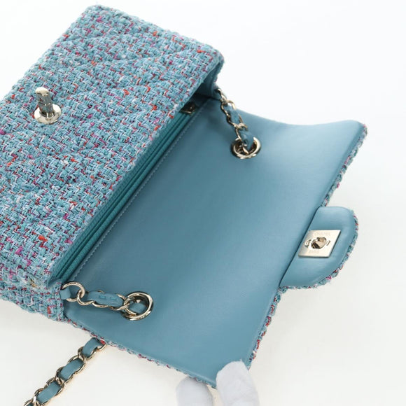 CHANEL Chanel 19 Dixneuf Chain Shoulder Bag Tweed Blue Gold CC Auth BA16208SM