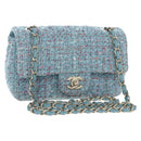CHANEL Chanel 19 Dixneuf Chain Shoulder Bag Tweed Blue Gold CC Auth BA16208SM-1