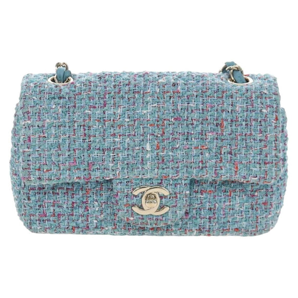 CHANEL Chanel 19 Dixneuf Chain Shoulder Bag Tweed Blue Gold CC Auth BA16208SM
