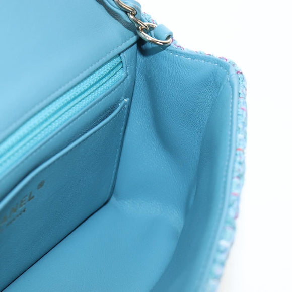 CHANEL Chanel 19 Dixneuf Chain Shoulder Bag Tweed Blue Gold CC Auth BA16208SM