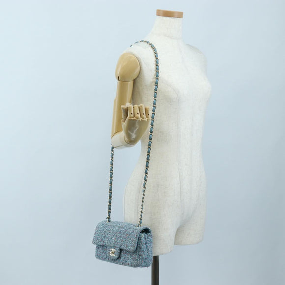 CHANEL Chanel 19 Dixneuf Chain Shoulder Bag Tweed Blue Gold CC Auth BA16208SM
