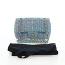 CHANEL Chanel 19 Dixneuf Chain Shoulder Bag Tweed Blue Gold CC Auth BA16208SM-12