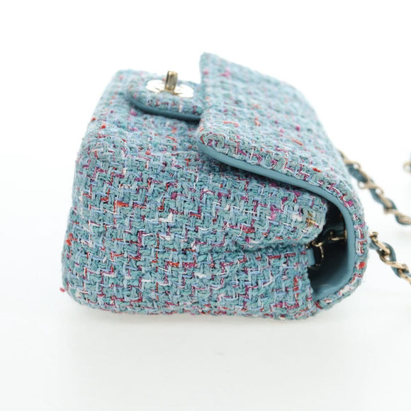 CHANEL Chanel 19 Dixneuf Chain Shoulder Bag Tweed Blue Gold CC Auth BA16208SM