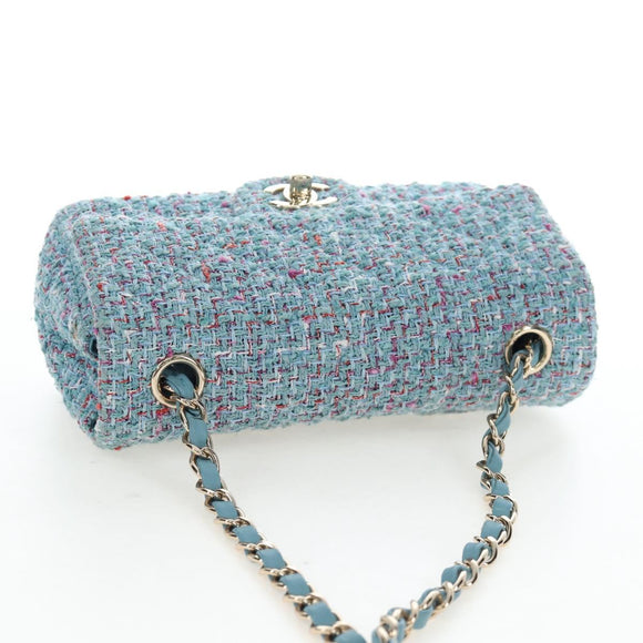 CHANEL Chanel 19 Dixneuf Chain Shoulder Bag Tweed Blue Gold CC Auth BA16208SM