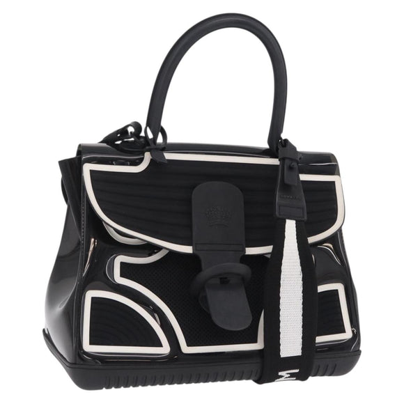 DELVAUX Brillon MM Champion Hand Bag Vinyl 2way Black White Auth BA16209V