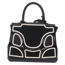 DELVAUX Brillon MM Champion Hand Bag Vinyl 2way Black White Auth BA16209V-2