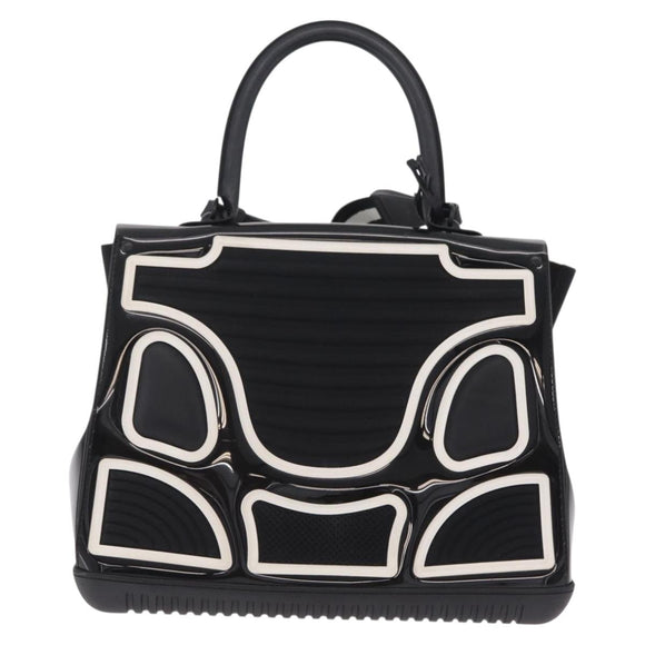 DELVAUX Brillon MM Champion Hand Bag Vinyl 2way Black White Auth BA16209V
