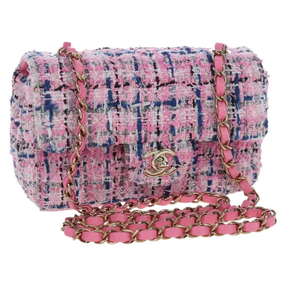 CHANEL Mini Matelasse 19 Single Flap Chain Shoulder Bag Tweed Auth BA16210SM