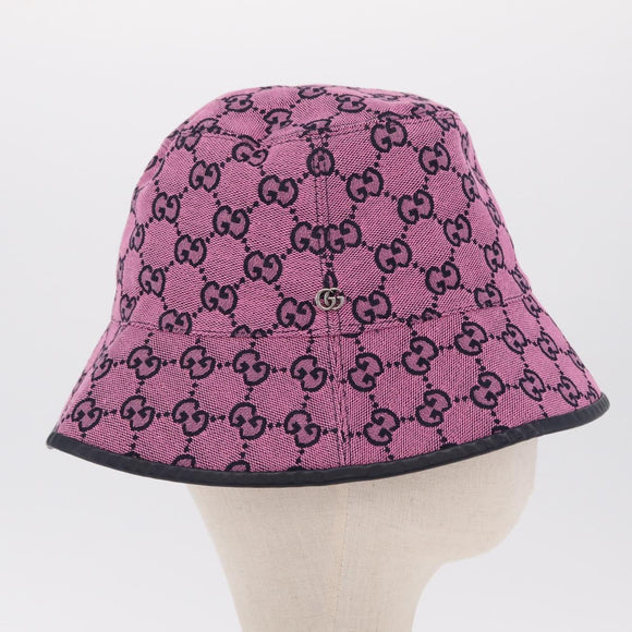 GUCCI GG Canvas Bucket Hat Pink Silver 656573 Auth BA16212V