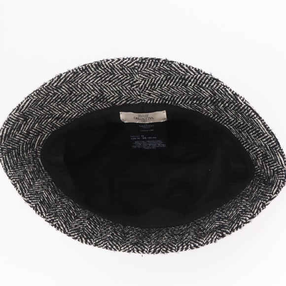 Valentino Bucket Hat Wool Black White Auth BA16214V
