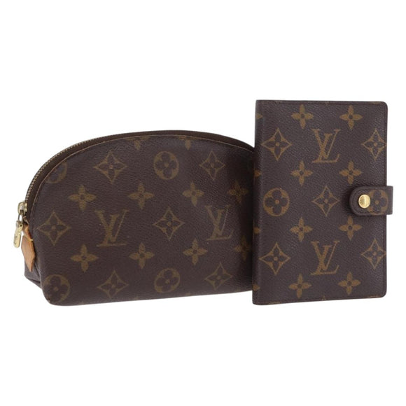 LOUIS VUITTON Monogram Cosmetic Pouch Day Planner Cover 2 Set LV Auth BA16221