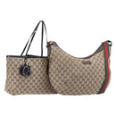 GUCCI GG Canvas Web Sherry Line Tote Bag Shoulder Bag 2 Set Beige Auth BA16222-1