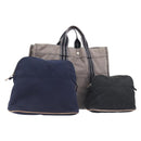 HERMES Pouch Hand Bag Canvas 3 Set Black Navy Auth BA16223-1