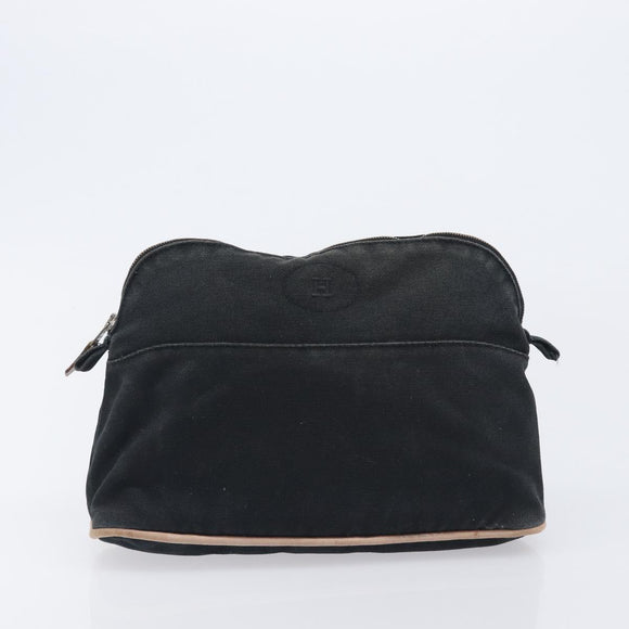 HERMES Pouch Hand Bag Canvas 3 Set Black Navy Auth BA16223