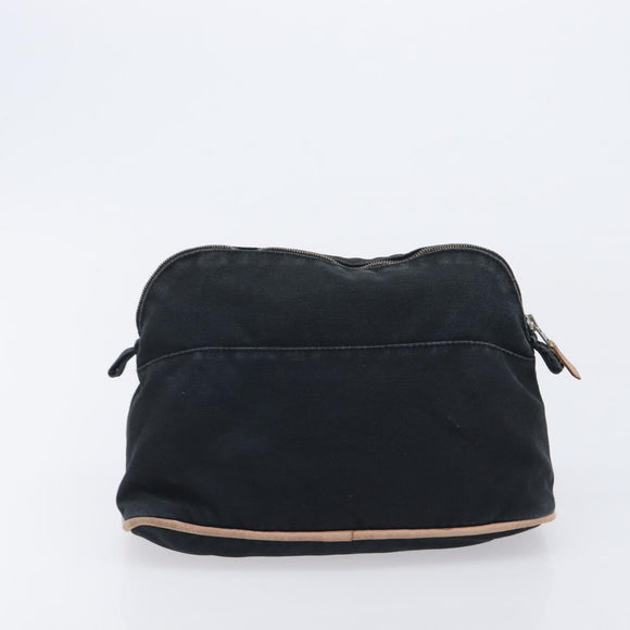 HERMES Pouch Hand Bag Canvas 3 Set Black Navy Auth BA16223