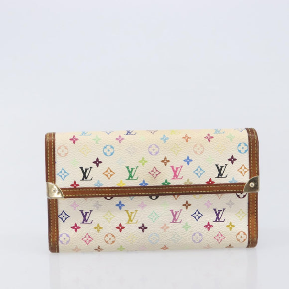 LOUIS VUITTON Monogram Multicolor Long Wallet 2 Set White LV Auth BA16225