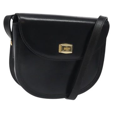 BALLY Shoulder Bag Leather Black Gold Auth BA1625