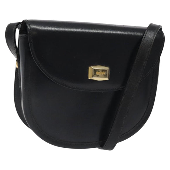 BALLY Shoulder Bag Leather Black Gold Auth BA1625