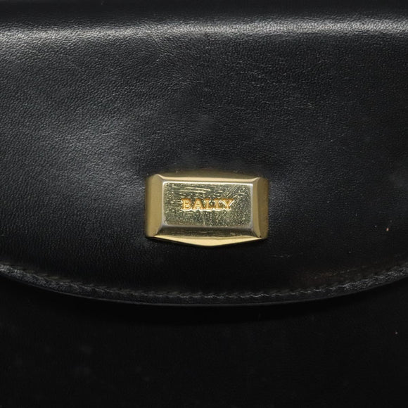BALLY Shoulder Bag Leather Black Gold Auth BA1625