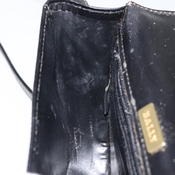 BALLY Shoulder Bag Leather Black Gold Auth BA1625