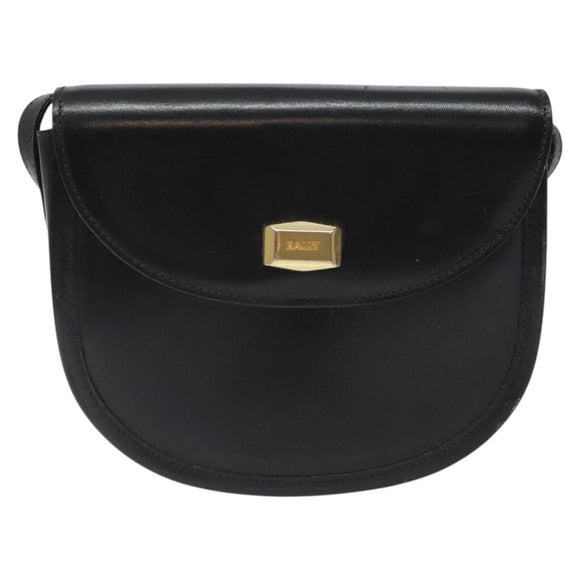 BALLY Shoulder Bag Leather Black Gold Auth BA1625