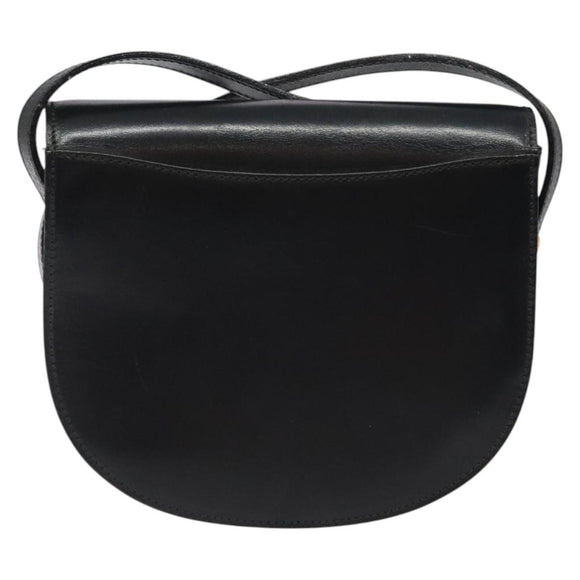 BALLY Shoulder Bag Leather Black Gold Auth BA1625