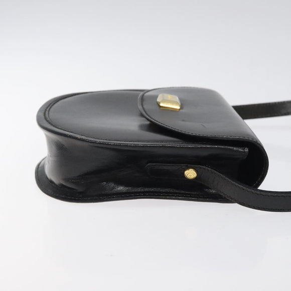 BALLY Shoulder Bag Leather Black Gold Auth BA1625