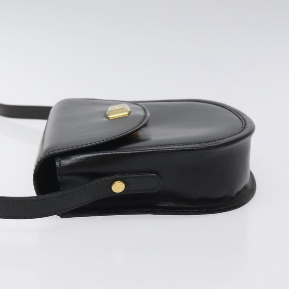 BALLY Shoulder Bag Leather Black Gold Auth BA1625